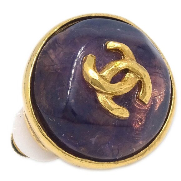 Chanel Gripoix Button Earrings Purple Clip-On 99P 195596 - Picture 2 of 4